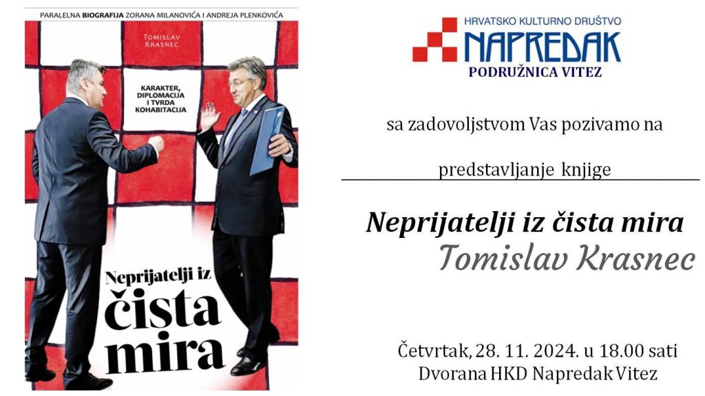 Vitez: Predstavljanje knjige “Neprijatelji iz čista mira” autora Tomislava Krasneca