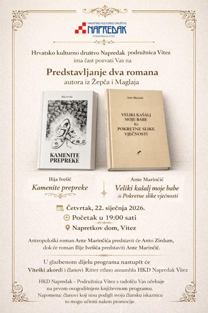 Novi romani Ante Marinčića iz Žepča i Ilije Ivišića iz Maglaja